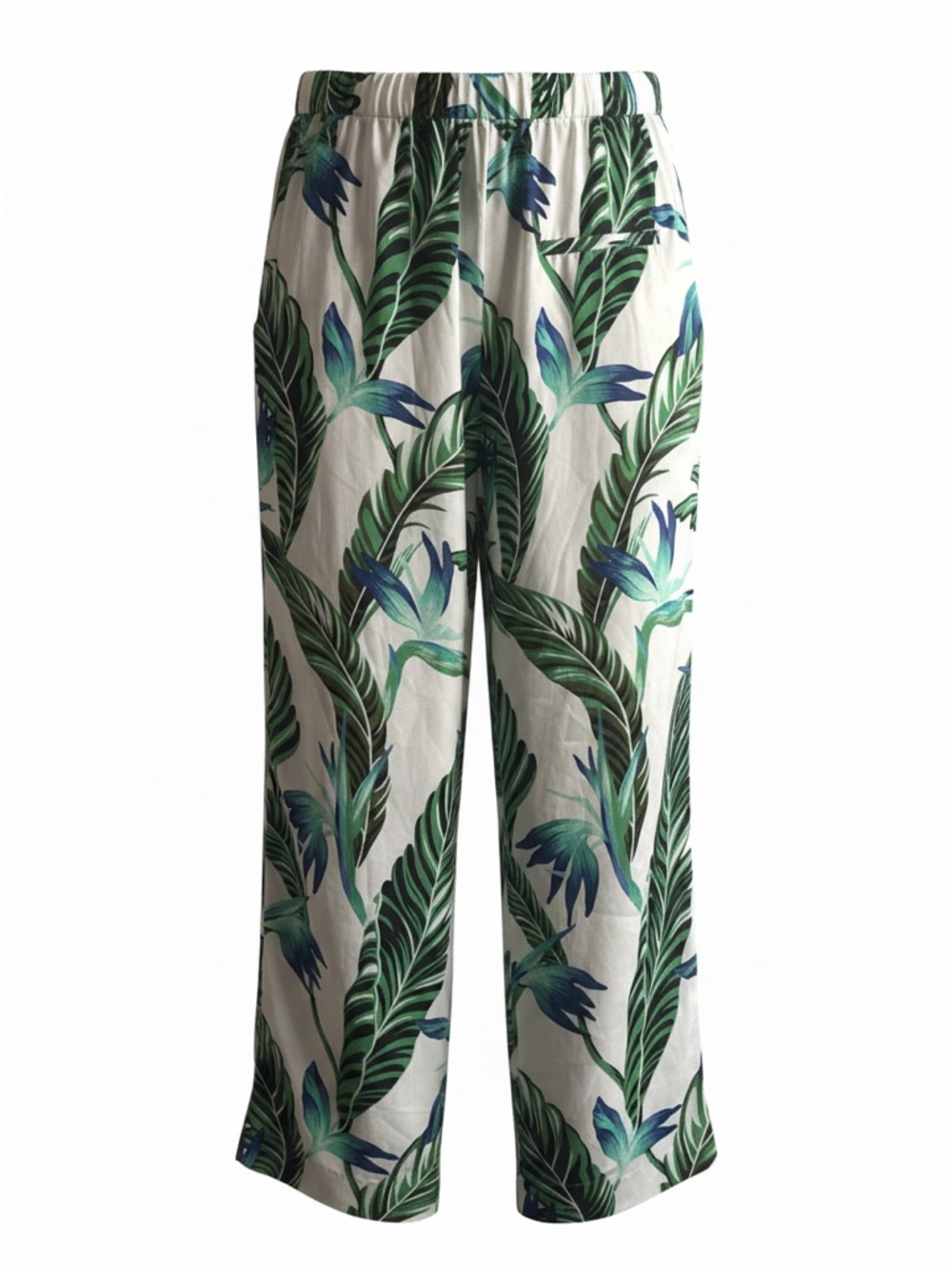 Zara Cream Wide-Leg Tropical Leaf Print Pants
